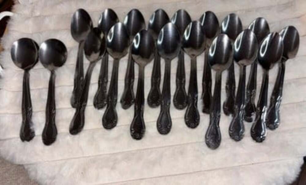 Vintage DON 63 Stainless Flatware 19-Piece Lot FLORA Rose - 17 Teaspoons 2 Soup